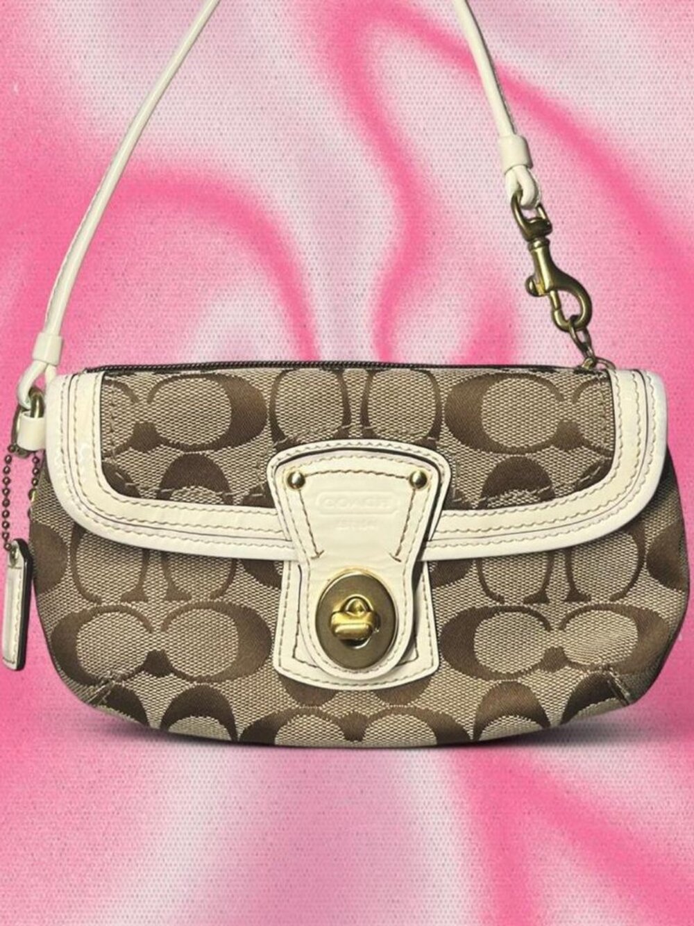 Vintage Y2K Coach Signature Turnlock Wristlet / Mini Purse